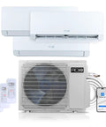 Heavy Hitter 24000 Btu Dual Zone Mini Split AC And Heat Pump System with two indoor units and remote controls.