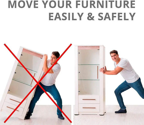 Demonstration of moving furniture with and without heavy duty furniture sliders for carpet 8 pack 5 inch square reusable carpet movers.