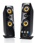 GigaWorks T40 Series II 2.0 Desktop Speaker System with BasXPort Tech, front view showing drivers and easy front controls.
