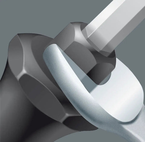 Close-up of Kraftform Plus 932 A Slotted Screwdriver 9mm Head 6 Inch Blade Length handle with impact cap and precise Black Point tip.