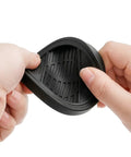 Hands holding flexible rubber 8 Pack Furniture Caster Cups With Rubber Bed Stoppers For All Furniture Wheels, Chair Coasters And Floor Protectors