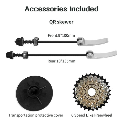 26 Inch Mountain Bike Wheelset With Quick Release For MTB V Brakes Light As A Feather Aluminum Alloy Double Wall Rims Black 32H Front And Rear 7 Speed Freewheel Compatible, QR skewers, 6 speed freewheel, protective cover included