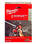 Milwaukee packaging for 3-pack Alloy Steel Band Saw Blade For Metal 18 TPI Subcompact Portable with Matrix II teeth