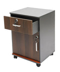 Slick Locking Vertical File Cabinet With Smooth Glide Casters And Ample Under Desk Storage Space with open drawer, engineered wood design.
