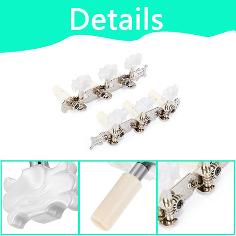 Durable Rock Solid Zinc Alloy Guitar Tuning Peg Set for Classical Acoustic and Folk Guitars with silver finish details