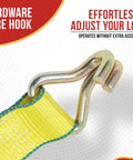 Close-up of wire hook on Heavy Duty 2 Inch By 27 Foot Ratchet Tie Down Straps With Wire Hooks 10 Pack 10,000 Lbs Breaking Strength 3,333 Lbs Working Load Limit