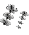 Two Pack Hardcore Hidden Door Hinges Crafted From Top Shelf Rust Resistant Stainless Steel Grade 304 in various sizes.