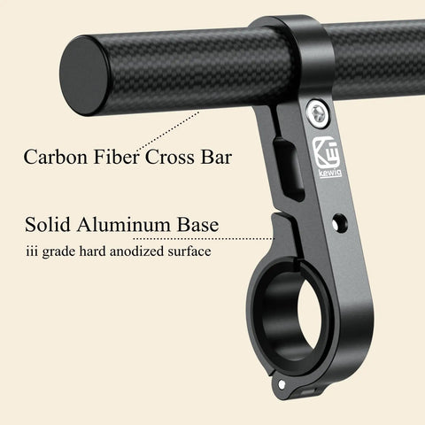 Close-up of Carbon Fiber Handlebar Extender 9.45 Inch Long Cross Bar with solid aluminum base for bike motorcycle setup.