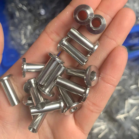 Topperfun Stainless Steel Wire Rope Protector Sleeves 50 Pack With Drill For Railing Kit Outdoor Indoor Prevent Wear And Damage Cable Guarding stainless sleeves in hand