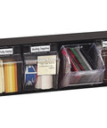 No-Fuss Four Bin Horizontal Tilt Bin Storage System With Interlocking Design, Clear Removable Bins For Quick Visibility, Black Finish