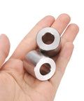 Rock Solid 304 Stainless Steel Spacers Set Of Two Hella Tough Heavy Duty Precision Bushings For M12 Screws in hand.