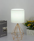 Gold Table Lamps Set Of 2 Dope End Table Lamps With White Fabric Shades, Compact nightstand lighting, geometric metal base