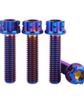 Top Shelf Grade 5 Titanium Flange Bolts With Torx Head Screws M5X20MM Burnt Blue Anodized Heavy Duty Lightweight Hardware Fasteners Pack Of Four Built Tough, showcasing four bolts with a vibrant burnt blue finish.