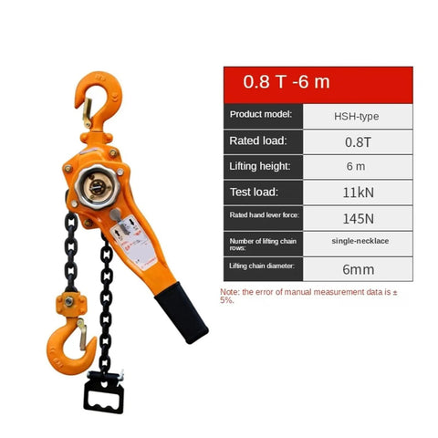 Heavy Duty Hand Pull Hoist 0.8 Ton Manual Chain Tensioner Lifting Rig For Garage, Construction Or Jobsite With 1.5 Meter High Reach.