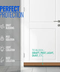 Kick Those Stubborn Drafts With This Adjustable Under Door Draft Stopper And Door Sweep Gap Filler Blocking Cold Air Noise And Dust Keeping Homes Comfy In Deep Brown on white door.