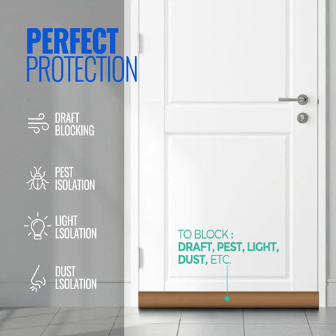 Kick Those Stubborn Drafts With This Adjustable Under Door Draft Stopper And Door Sweep Gap Filler Blocking Cold Air Noise And Dust Keeping Homes Comfy In Deep Brown on white door.