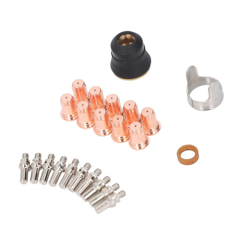 Plasma Cutter Consumables Kit 23 Piece Set With 10 Nozzles 10 Electrodes 1 Cup 1 Bracket And Swirl For Torch Maintenance