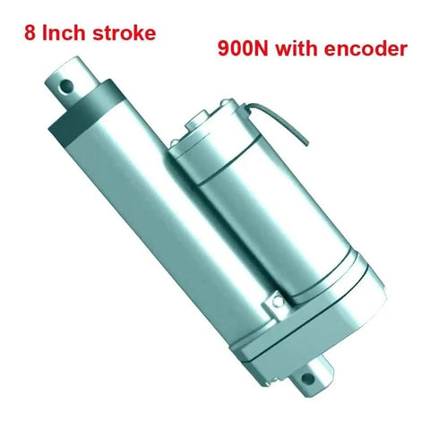 Solid Eight Inch Electric Linear Actuator Packs Two Hundred Millimeter Stroke And Nine Hundred Newton DC Push Power For Hassle Free Furniture Mods And Sweet Smooth Action Always, showing 8 inch stroke and encoder details.