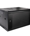 6U Wall Mount Server Cabinet Enclosure With Quiet Cooling Fans 2x, Brush Cable Management Panel, Adjustable Rails, Black Finish