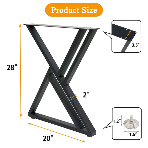 Two Pack Beefy Heavy Duty Metal Desk Legs 28 Inch High 20 Inch Wide Matte Black Wrought Iron Tubes For Modern Industrial Kitchen Office Computer Desk Table Built To Last showing dimensions and details