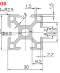 Built Tough 3030 Aluminum Profile Extrusion 2 Pack Anodized Rail For Cnc And 3D Printer Diy Builds Pro Level 500mm 3030 profile diagram.