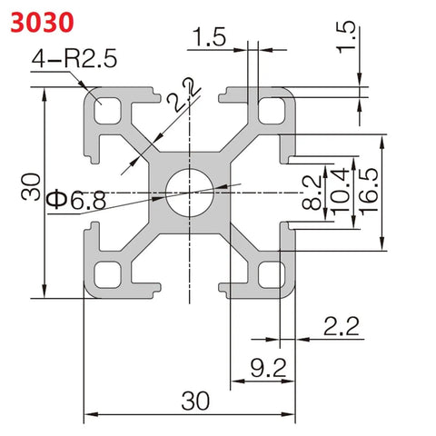 Built Tough 3030 Aluminum Profile Extrusion 2 Pack Anodized Rail For Cnc And 3D Printer Diy Builds Pro Level 500mm 3030 profile diagram.