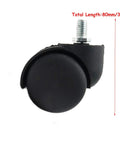 Smooth Sailing Office Chair Wheels Replacement 2 Inch Twin Wheel Caster Set Of 5 With 10mm Threaded Stem close-up of black wheel and metal stem.
