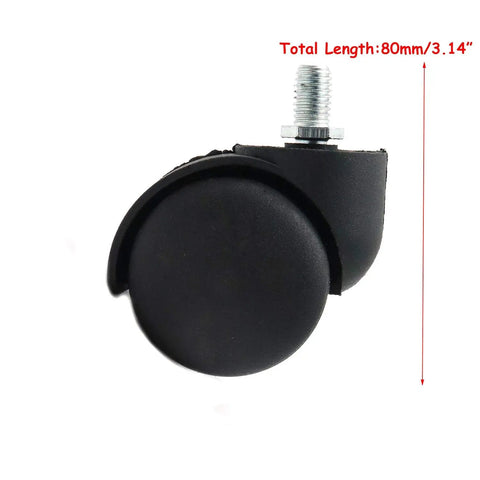 Smooth Sailing Office Chair Wheels Replacement 2 Inch Twin Wheel Caster Set Of 5 With 10mm Threaded Stem close-up of black wheel and metal stem.