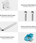10 Pcs Adjustable Solar Panel End Clamp For Unistrut, 30-50mm Aluminum Mounting Brackets With Nuts, Bolts And Wrench Included, Heavy Duty DIY Friendly Solar Clamp For Metal Roof Tin Roof Flat Roof Sheet Roof RV, Silver, displaying aluminum material, stainless screws, wrench, and channel nuts.