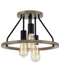 14-Inch 3-Light Rustic Farmhouse Flush Mount Ceiling Light With Metal Shade In Smoked Birch Finish, Open Shade Design