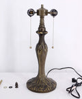 Table Lamp Base Replacement 24 Inch Tall With 6.5 Inch Wide Base Dark Bronze Zinc Alloy Finish Fits 12 14 16 18 Inch Tiffany Style Stained Glass Lampshades Pull Chain UL Listed Perfect For LED Bulbs with ornate design and pull chains.