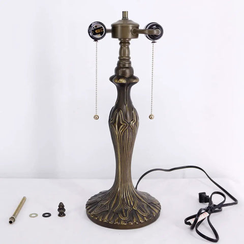 Table Lamp Base Replacement 24 Inch Tall With 6.5 Inch Wide Base Dark Bronze Zinc Alloy Finish Fits 12 14 16 18 Inch Tiffany Style Stained Glass Lampshades Pull Chain UL Listed Perfect For LED Bulbs with ornate design and pull chains.