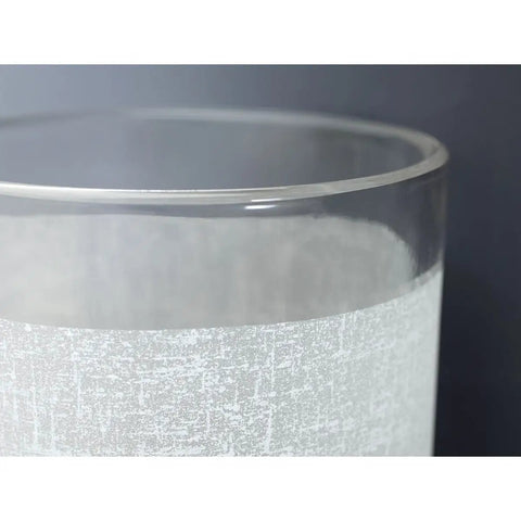 Close-up of Dope etched linen glass with clear edge from Alexa Collection 2 Light Bath Vanity Light with brushed nickel finish.