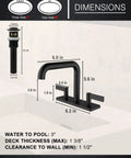 Dimensions of Two Handle Centerset Bathroom Faucet designed for Matte Black Vanity Deck Mount Sink with Pop Up Drain and Included Supply Lines Built to Last Solid Brass Construction Low Lead CUPC Certified