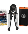 Ratcheting Ferrule Crimping Tool Set With Square Crimper Pliers, 1200 Wire Terminals, 10 To 22 AWG, All In One Electrical Crimp Kit in soft carry case