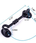 Dimensions of 5 Inch Wrought Iron Hook And Eye Door Latch With Mounting Hardware, Rust Resistant Black Powder Coat Finish