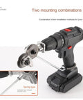 Portable Electric Metal Cutter Drill Attachment For Smooth Sheet Metal Roofing Ductwork Aluminum Siding Thin Steel Trimming showing spring type installation.