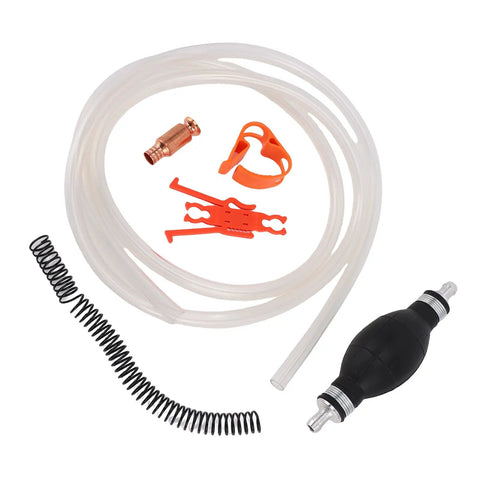 Portable Hand Fuel Transfer Pump With 8.2 Ft PVC Siphon Hose, black bulb pump, copper adapter, clips and spring