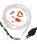 Mingzhe Quick Action Manual Fuel Transfer Pump parts, includes PVC hose, siphon bulb, and clamps for gasoline and fluids.