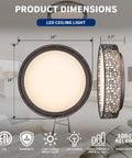 Flush Mount LED Ceiling Light Fixture 14 Inch 20W 1400 Lumens Warm White 3000K Oil Rubbed Bronze Dimmable side view