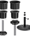 Six Piece Patio Umbrella Base Ring Cover And Cap Kit With M8 Thread Hand Knob Caps Replacement Parts For Patio Umbrella Stands Black Plastic Knobs And Ring Covers 1.95 Inch And 1.55 Inch Sizes displayed
