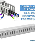 Open Slot Cable Raceway Kit 4x4 Inch Wire Duct Set 6.5 Ft Long 8 Pack Gray PVC Cord Hider for under desk cable management.