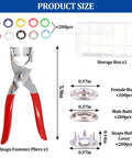 200 Sets Snap Button Kit With 10 Colors Metal Snaps Pliers And Fastener Parts A Handy Multicolor Press Tool Kit displayed