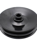 Black Chrome Double Groove Power Steering Pump Pulley With Keyway for Chevy SBC and BBC 350 454 engines, front view