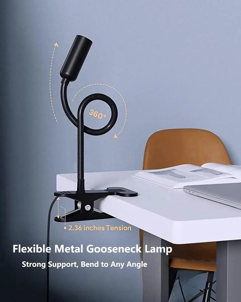 LED Desk Lamp With Clamp For Home Office And Reading, 12 Inch Flexible Gooseneck, Eye Protection USB Light With 10 Brightness Levels, Pro Grade Flicker Free Illumination, Black Metal Clamp on desk