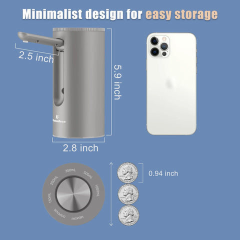 Foldable Automatic Water Bottle Pump For 1 To 5 Gallon Jugs Portable USB Rechargeable Electric Dispenser next to smartphone