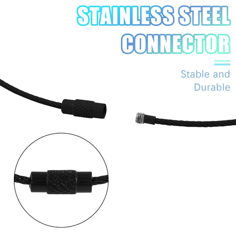 20 Pcs Black Stainless Steel Wire Keychains 1.5mm Thick Elastic Wire Rope Loops 5.9 Inches Long Heavy Duty Durable