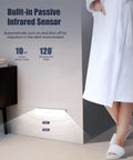 Person walking beside 30 LED Closet Light with Charging Station and Motion Sensor Under Cabinet Lighting Kit showing sensor range.