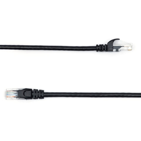 Cat6 Ethernet Patch Cable, 3 Foot, Snagless RJ45 with Gold-Plated Connectors, 10 Gbps High Speed, Black, front view.