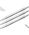Lecron Wax Carvers 6.5 Inch Set Of 3 Double Ended Dental Lab Tools For Wax Sculpting And Carving, Pro Grade Precision Restorative Dentistry Instruments In Surgical Grade Stainless Steel, Built For Boss Level Contouring And Modeling. set of 3 stainless steel double-ended wax carvers on white background